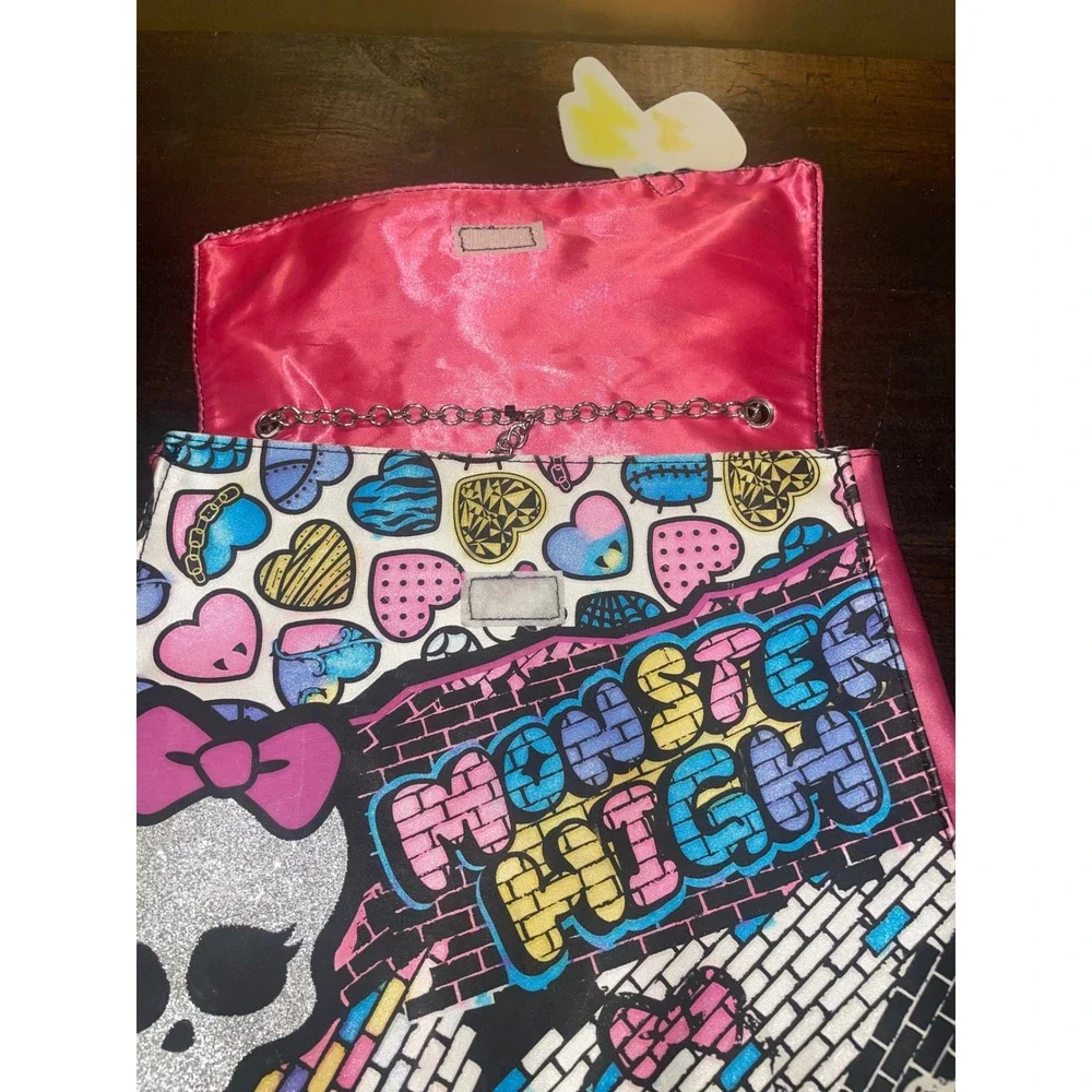 Monster High Girls Handbag Purse Glitter Skull Pink Bow Chain‎ Strap